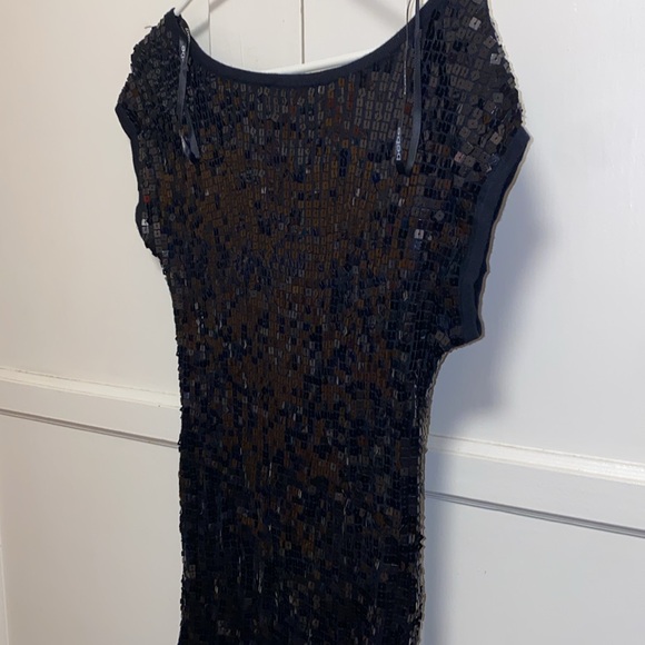 Bebe XS Black Sequin Short Sleeve Cocktail Party Mini Dress - Picture 5 of 6